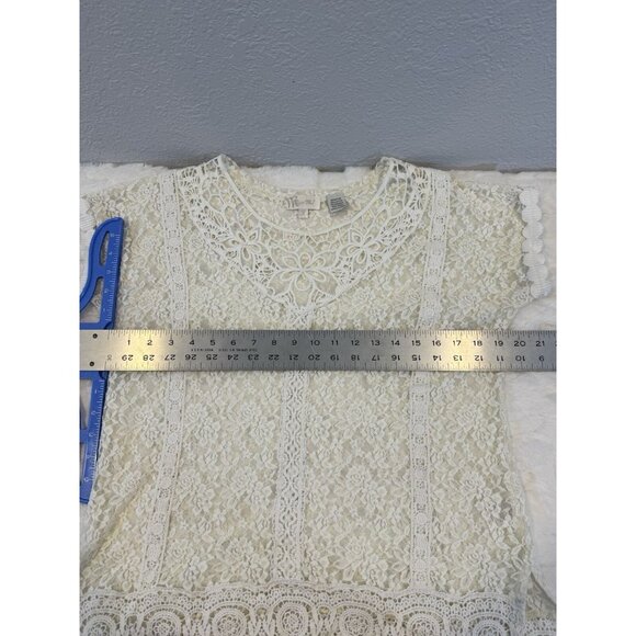 Miss Me Top Size Medium Ivory Corchet Lace Short Sleeve Semi Sheer Excellent - Picture 8 of 9